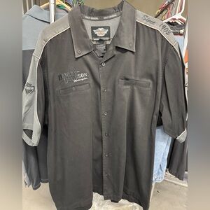 Harley-Davidson Black and Gray Button-Up Shirt